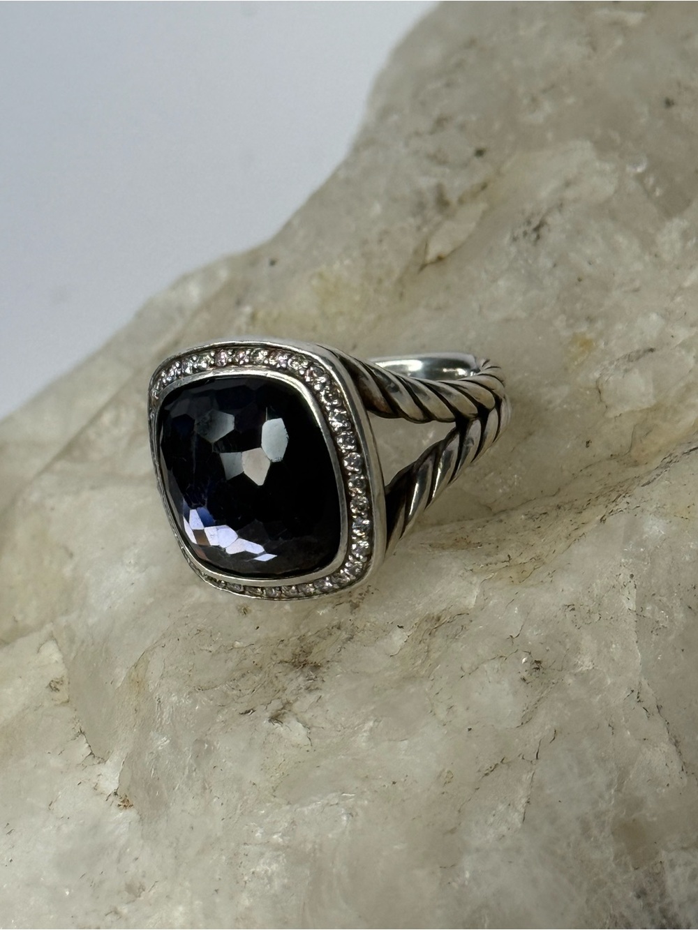David Yurman Sterling Silver 14mm Albion , Black Orchid and Diamond